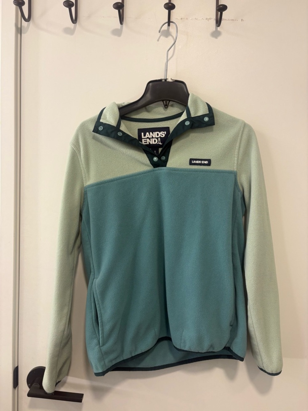 Lands' End Two-Tone Green Fleece Pullover Jacket